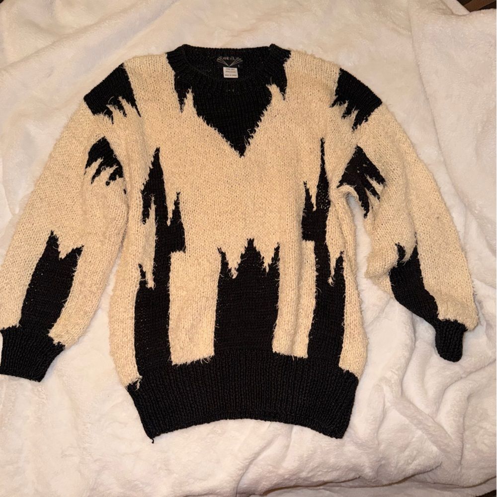 Angel Hand Knit Abstract Sweater Cream Black Small Poet Core Dark Academia Indie - Picture 2 of 6